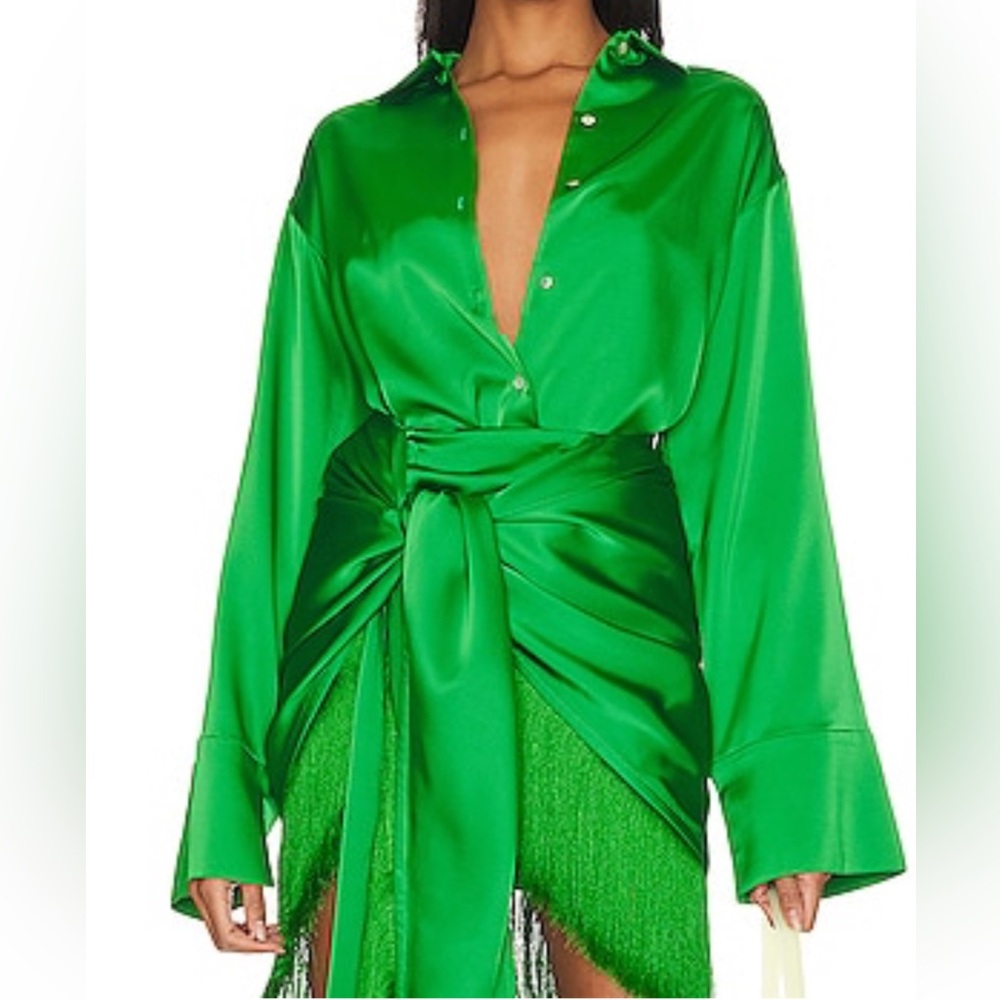 Pixie button down satin Shirt in Jewel Green L'ACADEMIE size small